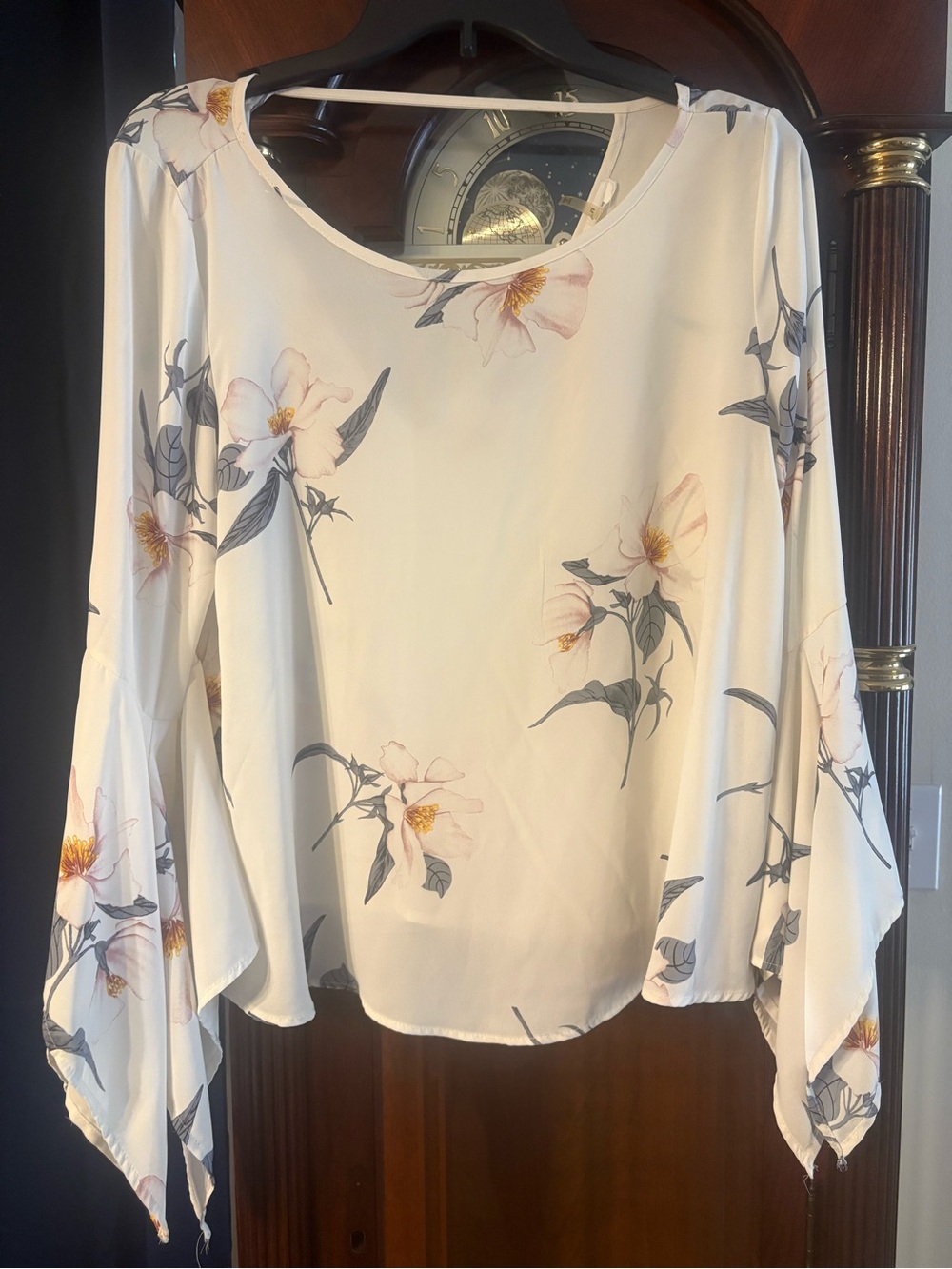 Soprano White Floral Bell Sleeve Blouse with Pink Accents